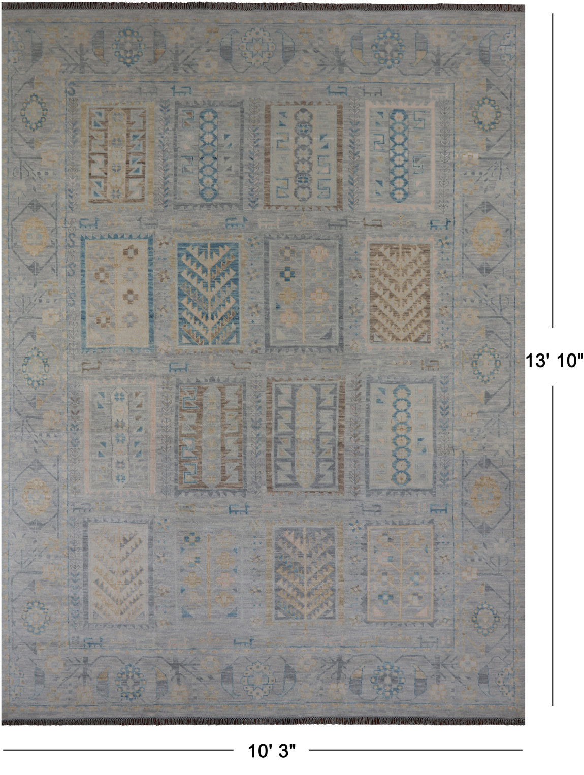 Grey Tribal Persian Gabbeh Hand Knotted Wool Rug - 10' 3" X 13' 10"