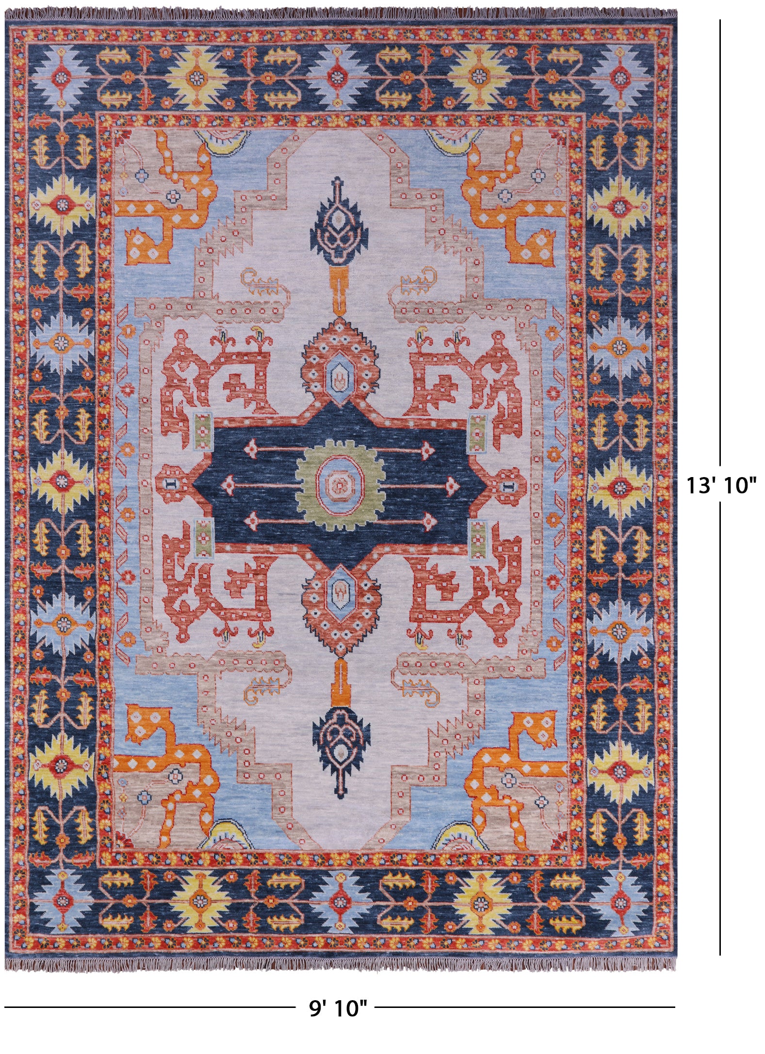 Geometric Heriz Serapi Handmade Wool Rug - 9' 10" X 13' 10" - Golden Nile