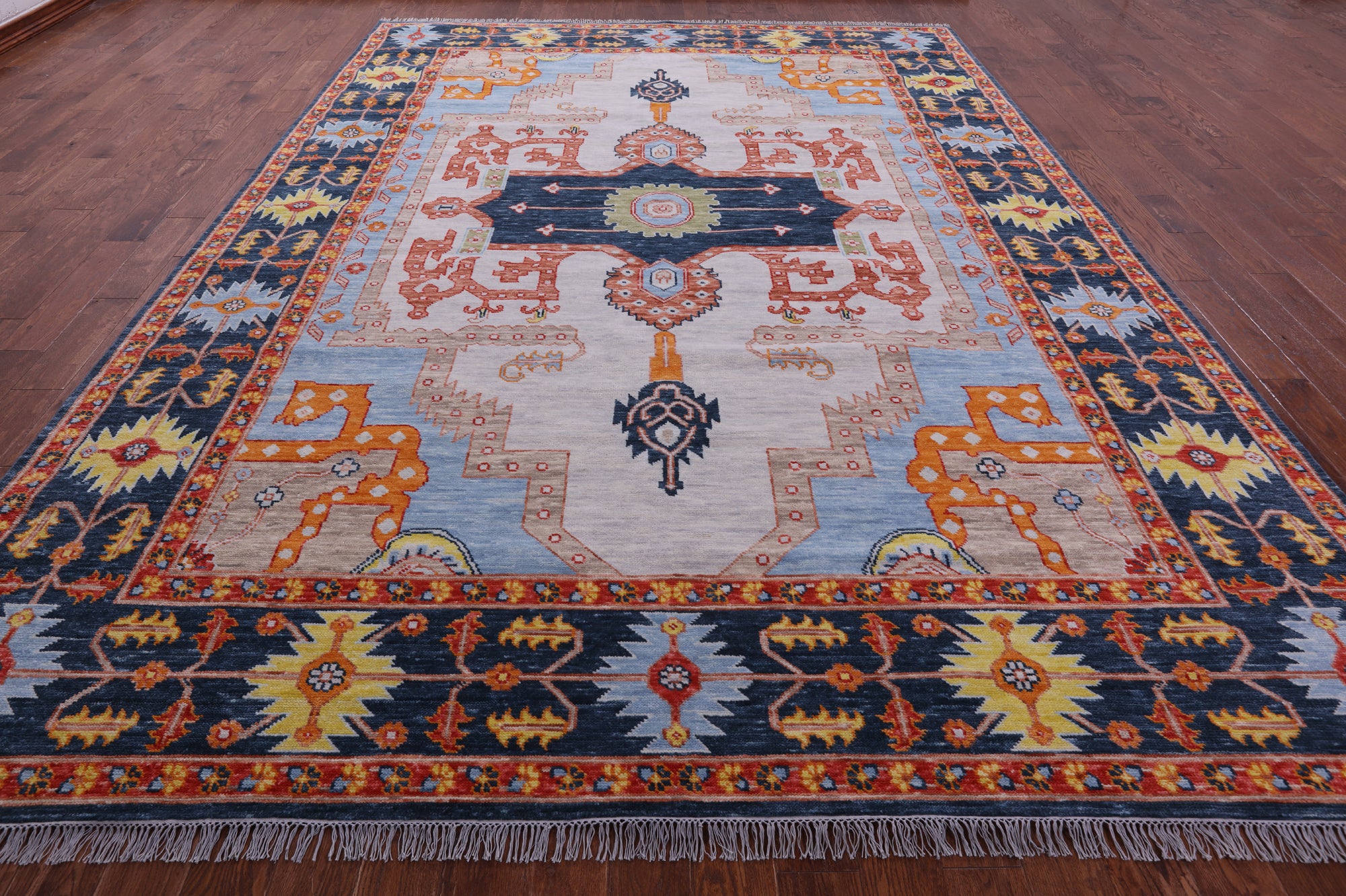 Geometric Heriz Serapi Handmade Wool Rug - 9' 10" X 13' 10" - Golden Nile