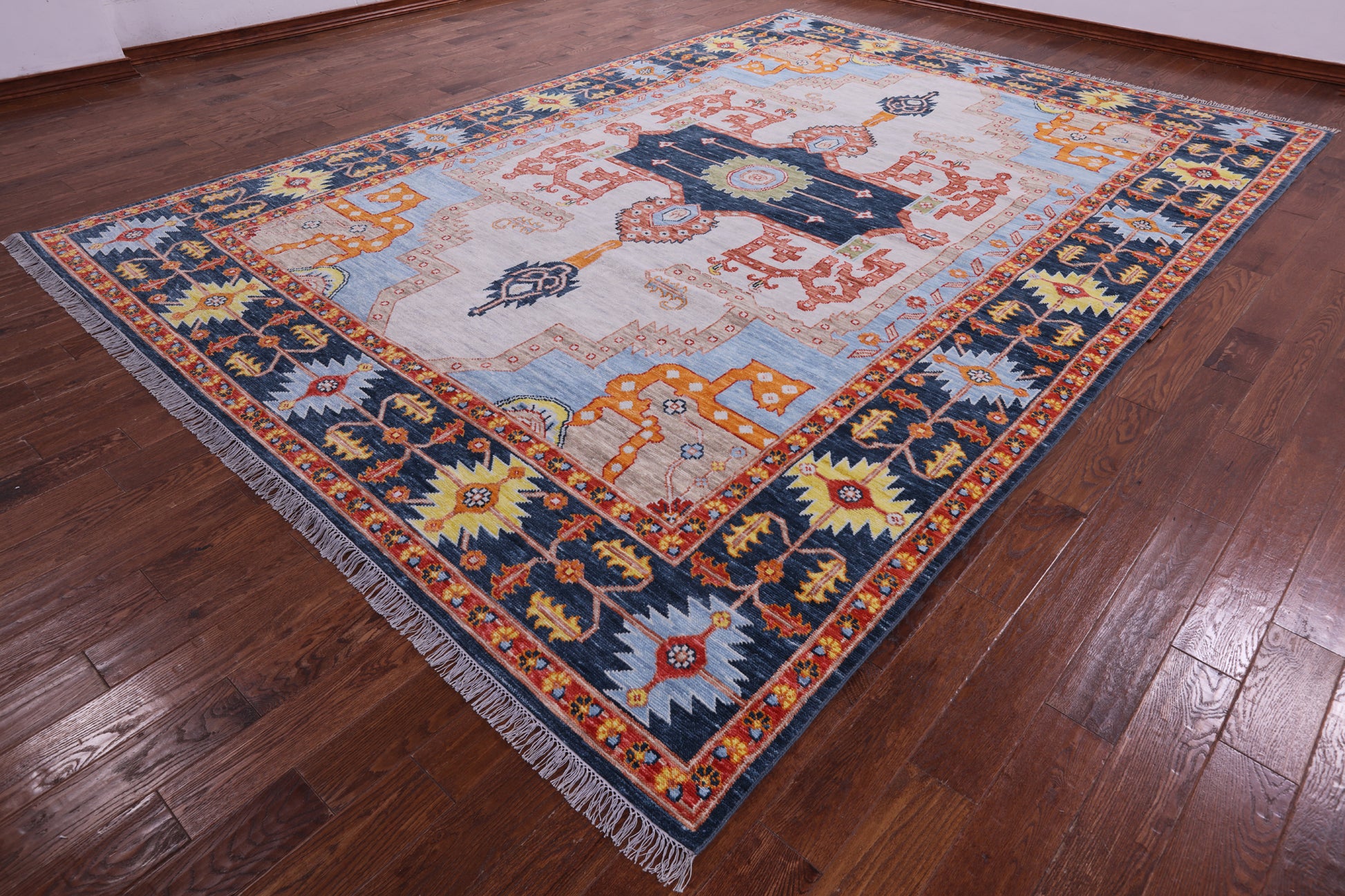 Geometric Heriz Serapi Handmade Wool Rug - 9' 10" X 13' 10" - Golden Nile