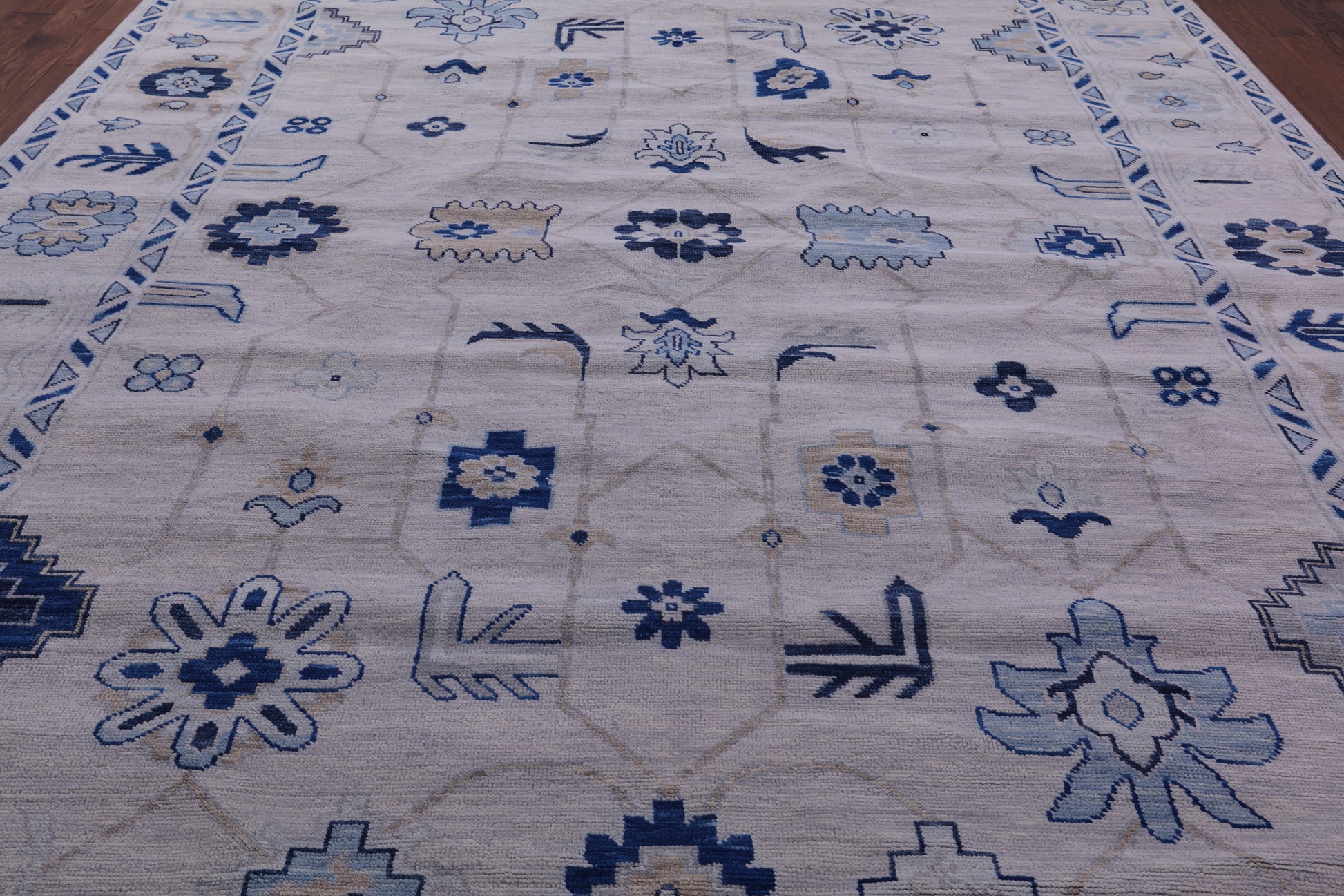 Grey Turkish Oushak Hand Knotted Wool Rug - 10' 5" X 14' 0" - Golden Nile