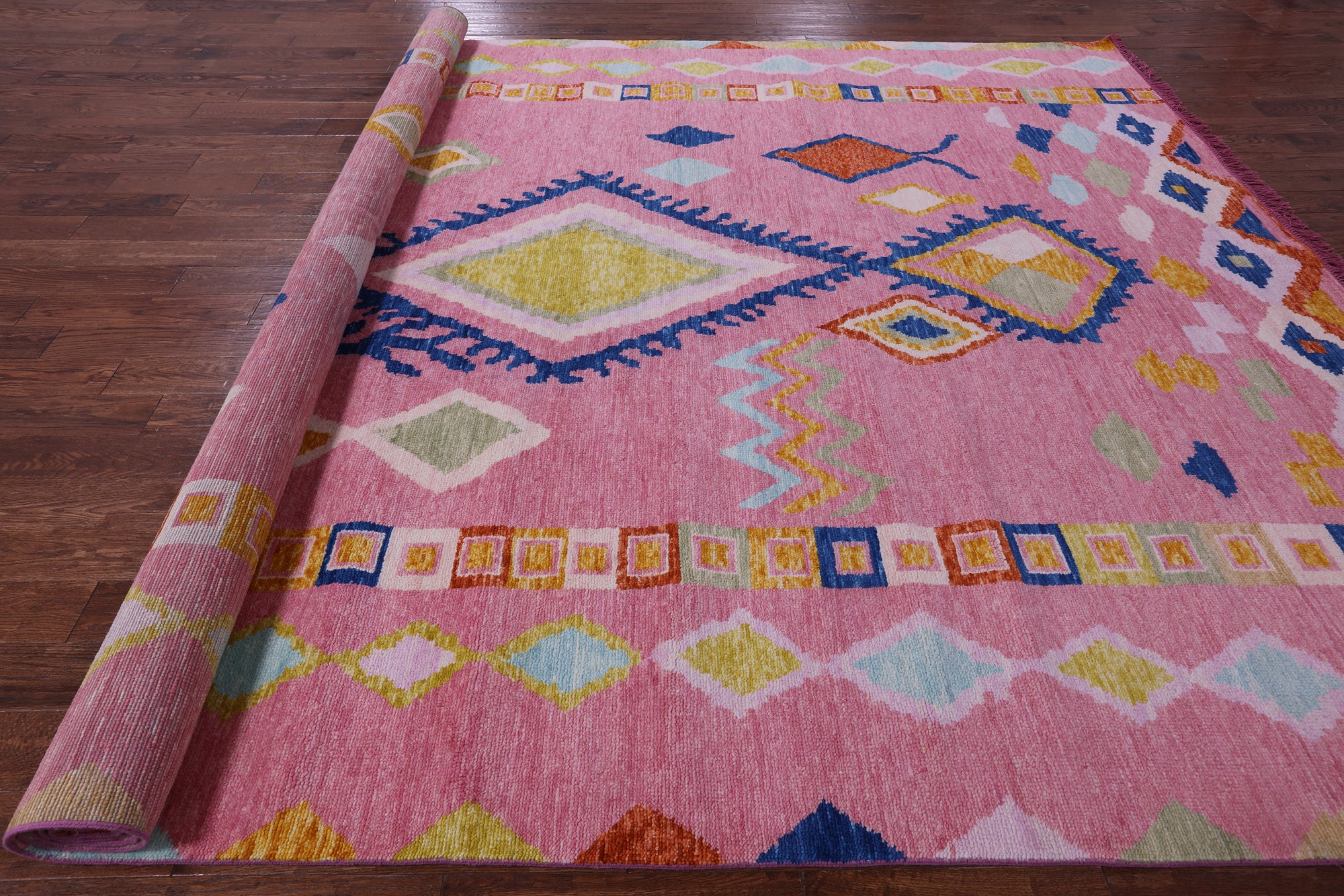 Pink Tribal Moroccan Hand Knotted Wool Rug - 10' 2" X 13' 10" - Golden Nile