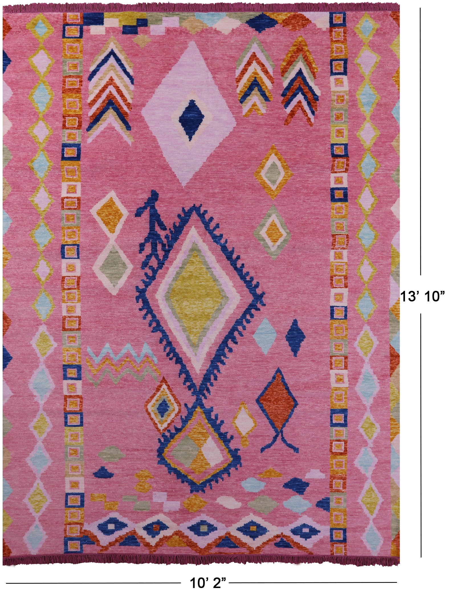 Pink Tribal Moroccan Hand Knotted Wool Rug - 10' 2" X 13' 10" - Golden Nile