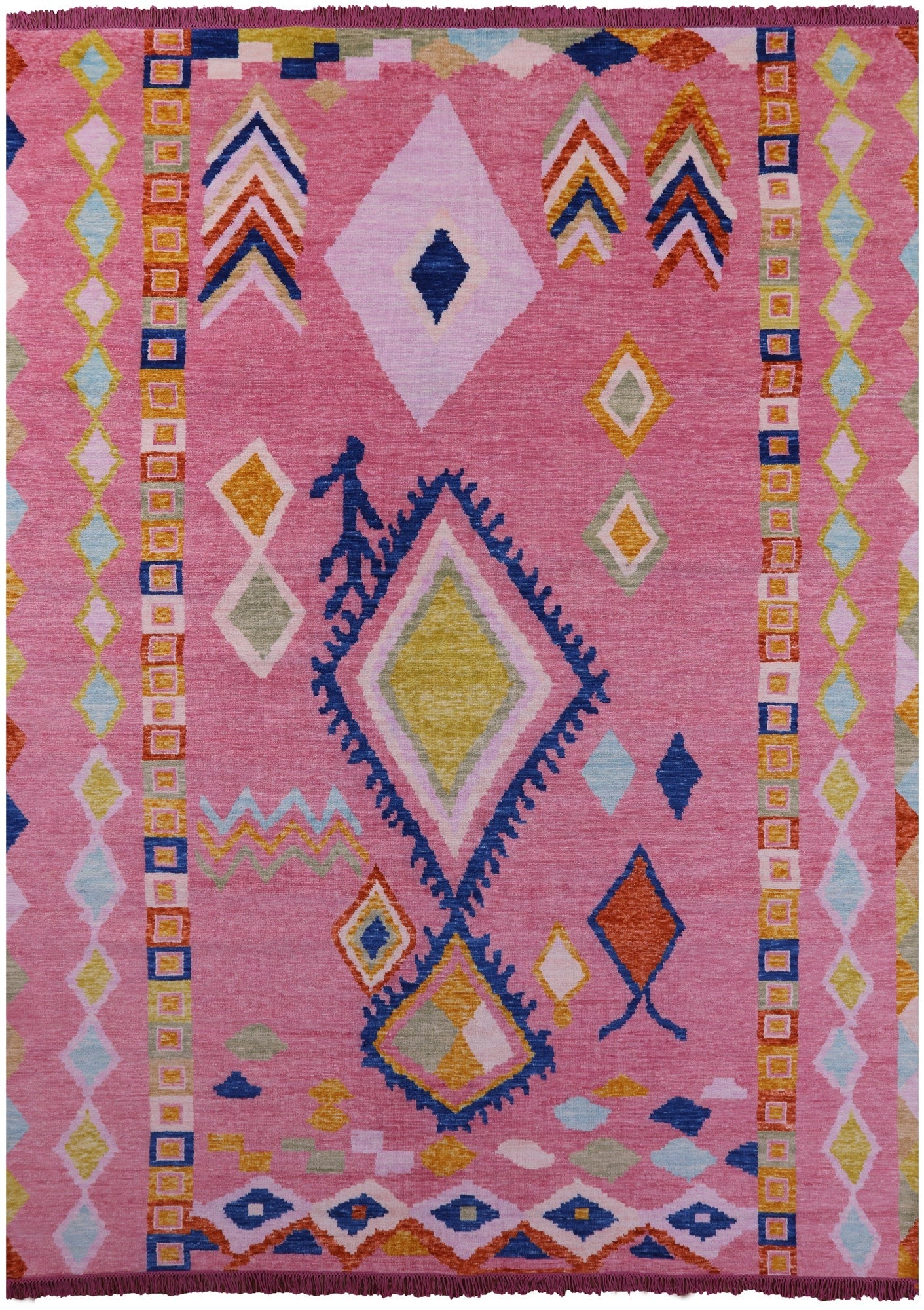 Pink Tribal Moroccan Hand Knotted Wool Rug - 10' 2" X 13' 10" - Golden Nile