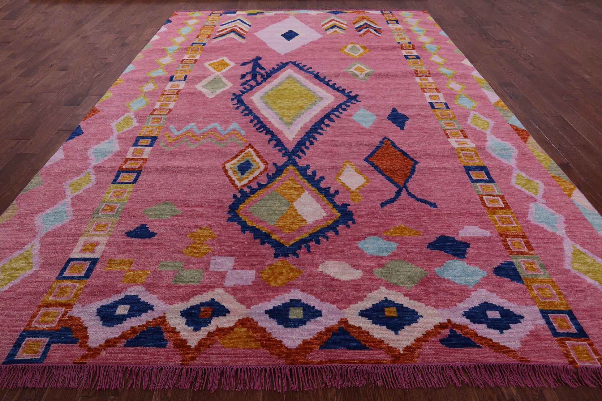 Pink Tribal Moroccan Hand Knotted Wool Rug - 10' 2" X 13' 10" - Golden Nile