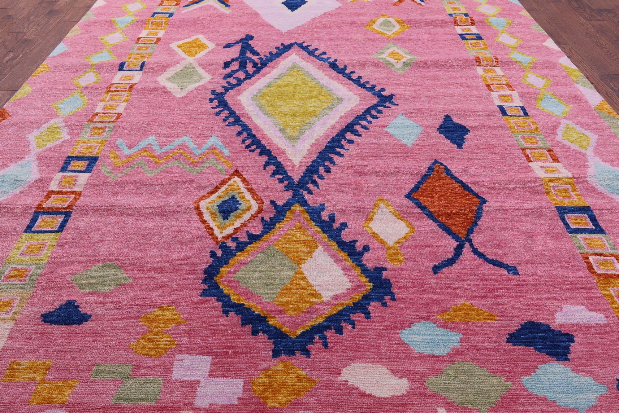Pink Tribal Moroccan Hand Knotted Wool Rug - 10' 2" X 13' 10" - Golden Nile