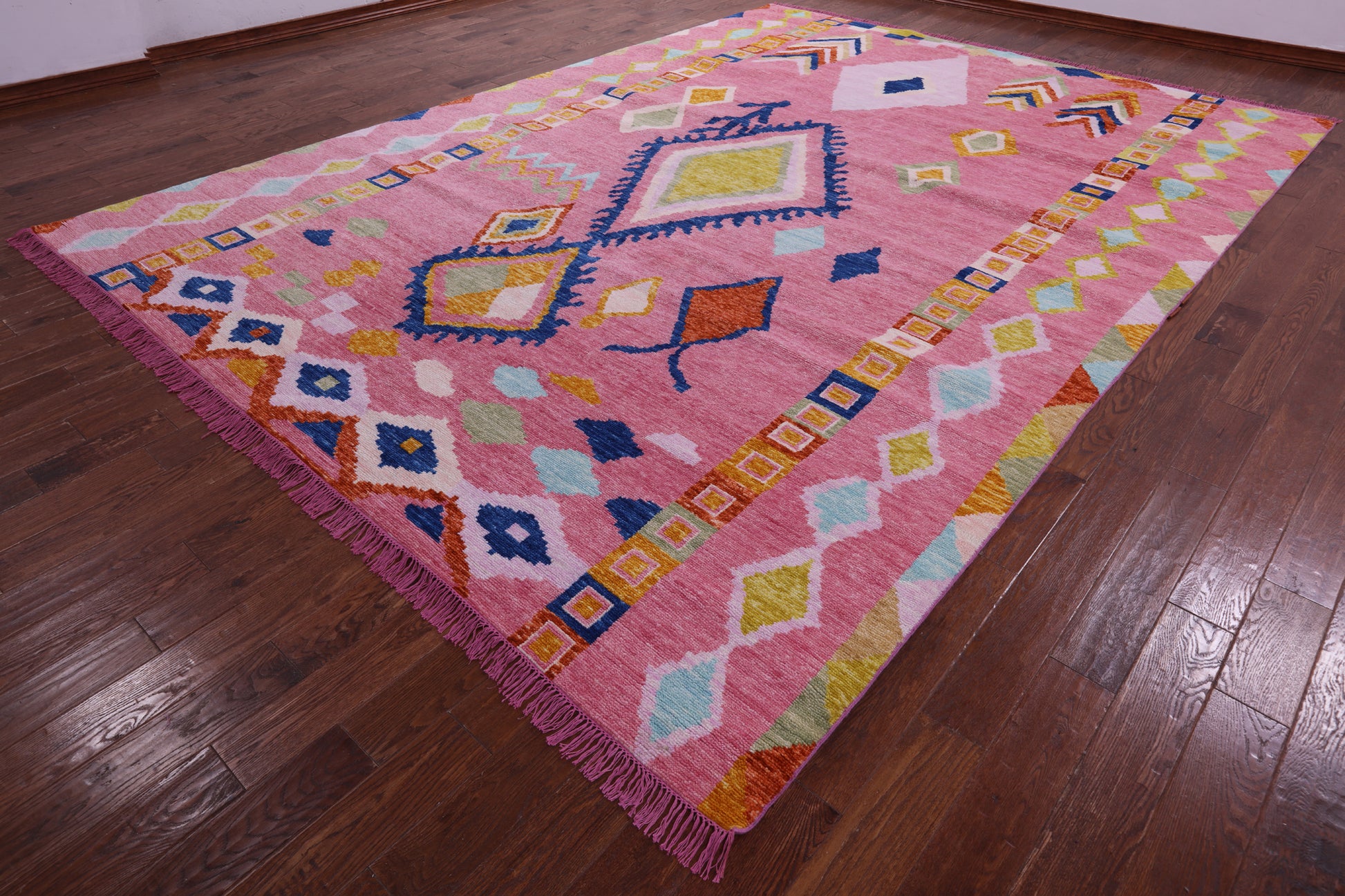 Pink Tribal Moroccan Hand Knotted Wool Rug - 10' 2" X 13' 10" - Golden Nile