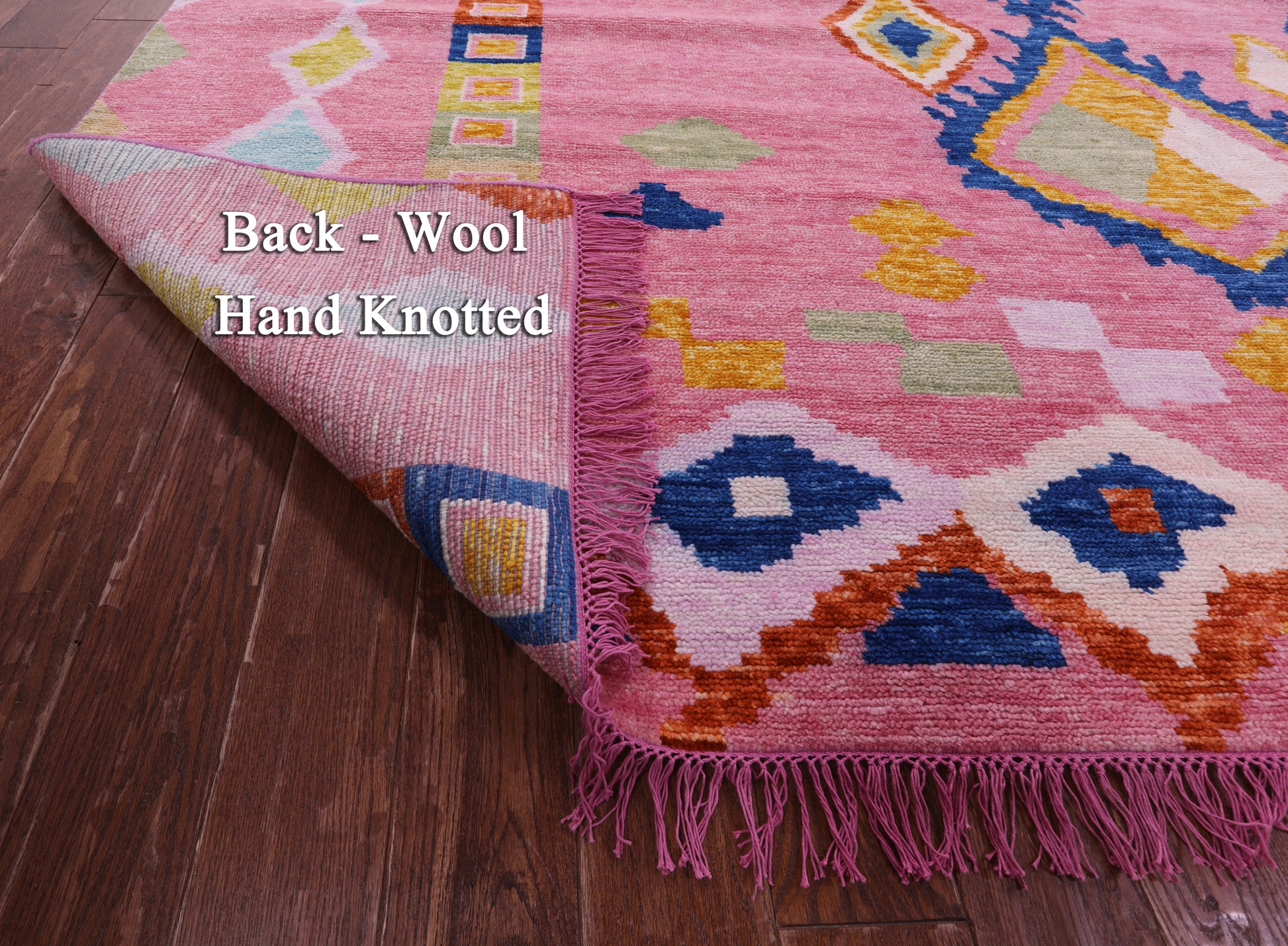 Pink Tribal Moroccan Hand Knotted Wool Rug - 10' 2" X 13' 10" - Golden Nile