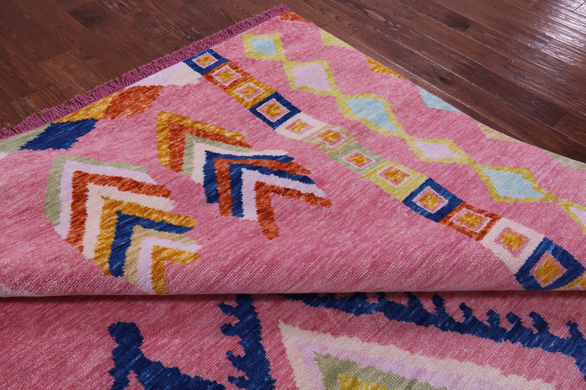 Pink Tribal Moroccan Hand Knotted Wool Rug - 10' 2" X 13' 10" - Golden Nile