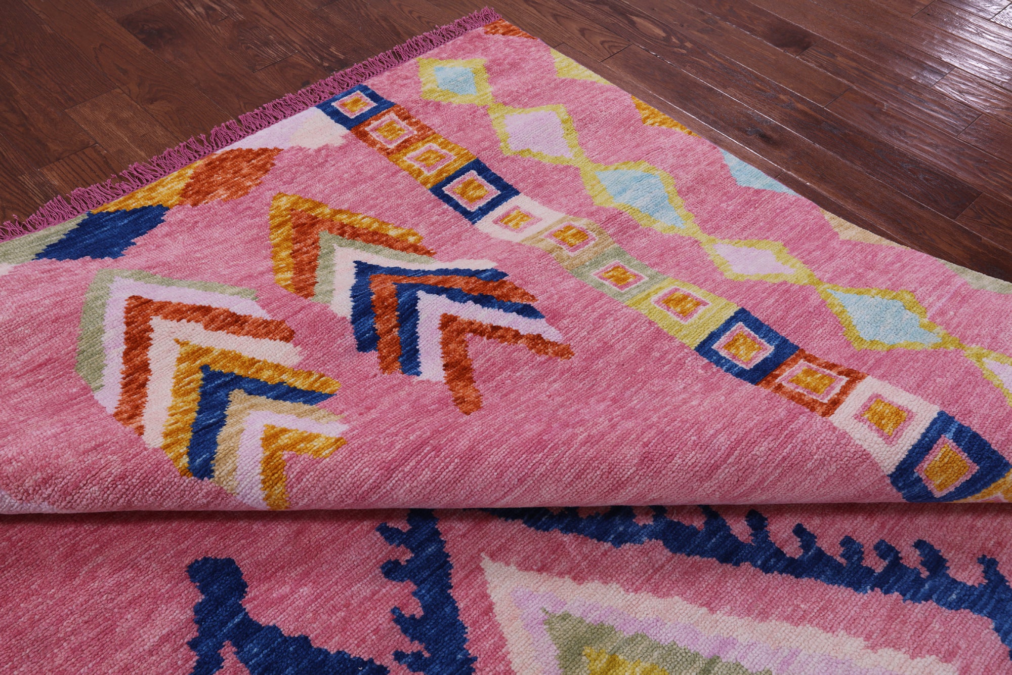 Pink Tribal Moroccan Hand Knotted Wool Rug - 10' 2" X 13' 10" - Golden Nile