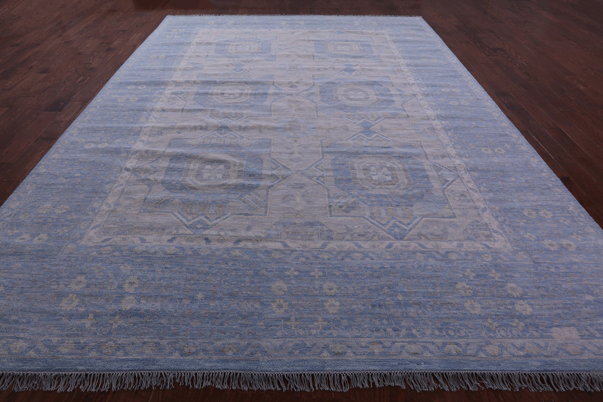 Silver Geometric Persian Mamluk Hand Knotted Wool Rug - 10' 1" X 13' 8" - Golden Nile