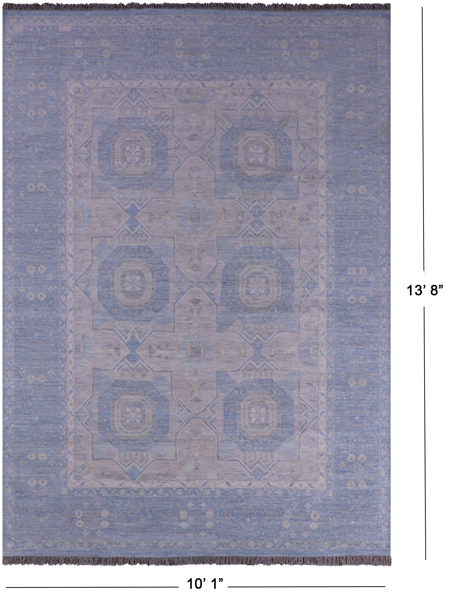 Silver Geometric Persian Mamluk Hand Knotted Wool Rug - 10' 1" X 13' 8" - Golden Nile