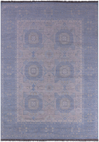 Silver Geometric Persian Mamluk Hand Knotted Wool Rug - 10' 1" X 13' 8" - Golden Nile