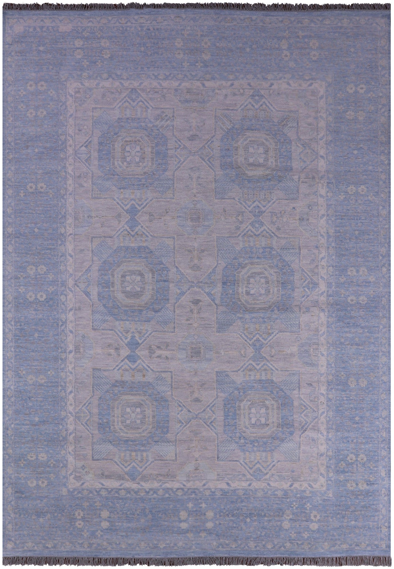 Silver Geometric Persian Mamluk Hand Knotted Wool Rug - 10' 1" X 13' 8" - Golden Nile