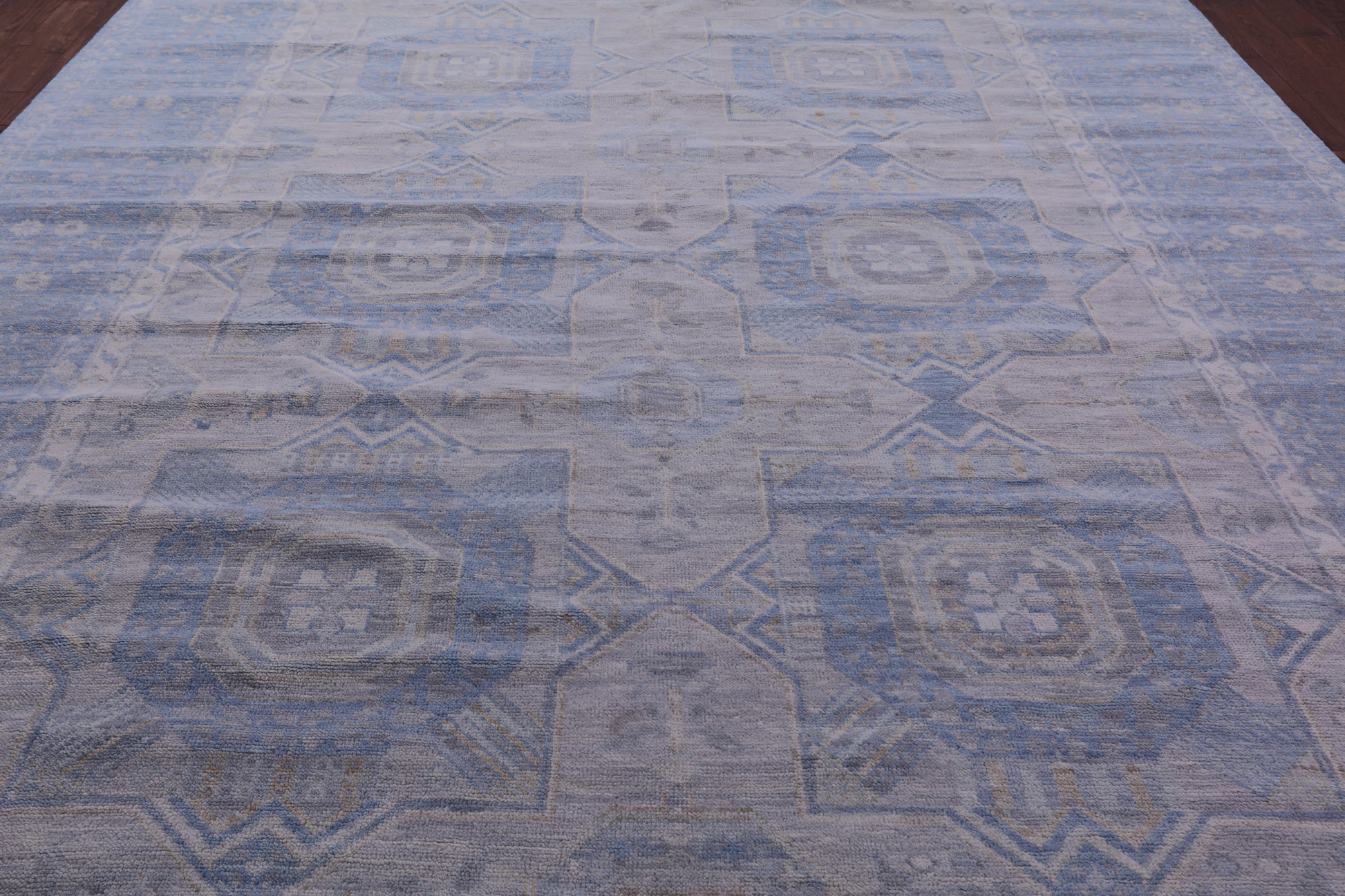 Silver Geometric Persian Mamluk Hand Knotted Wool Rug - 10' 1" X 13' 8" - Golden Nile