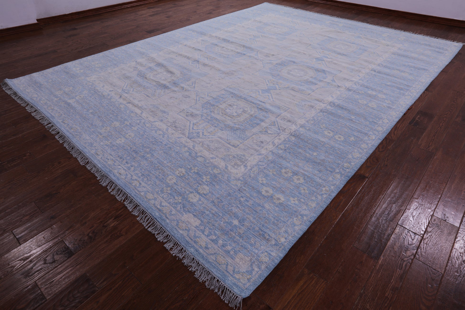 Silver Geometric Persian Mamluk Hand Knotted Wool Rug - 10' 1" X 13' 8" - Golden Nile