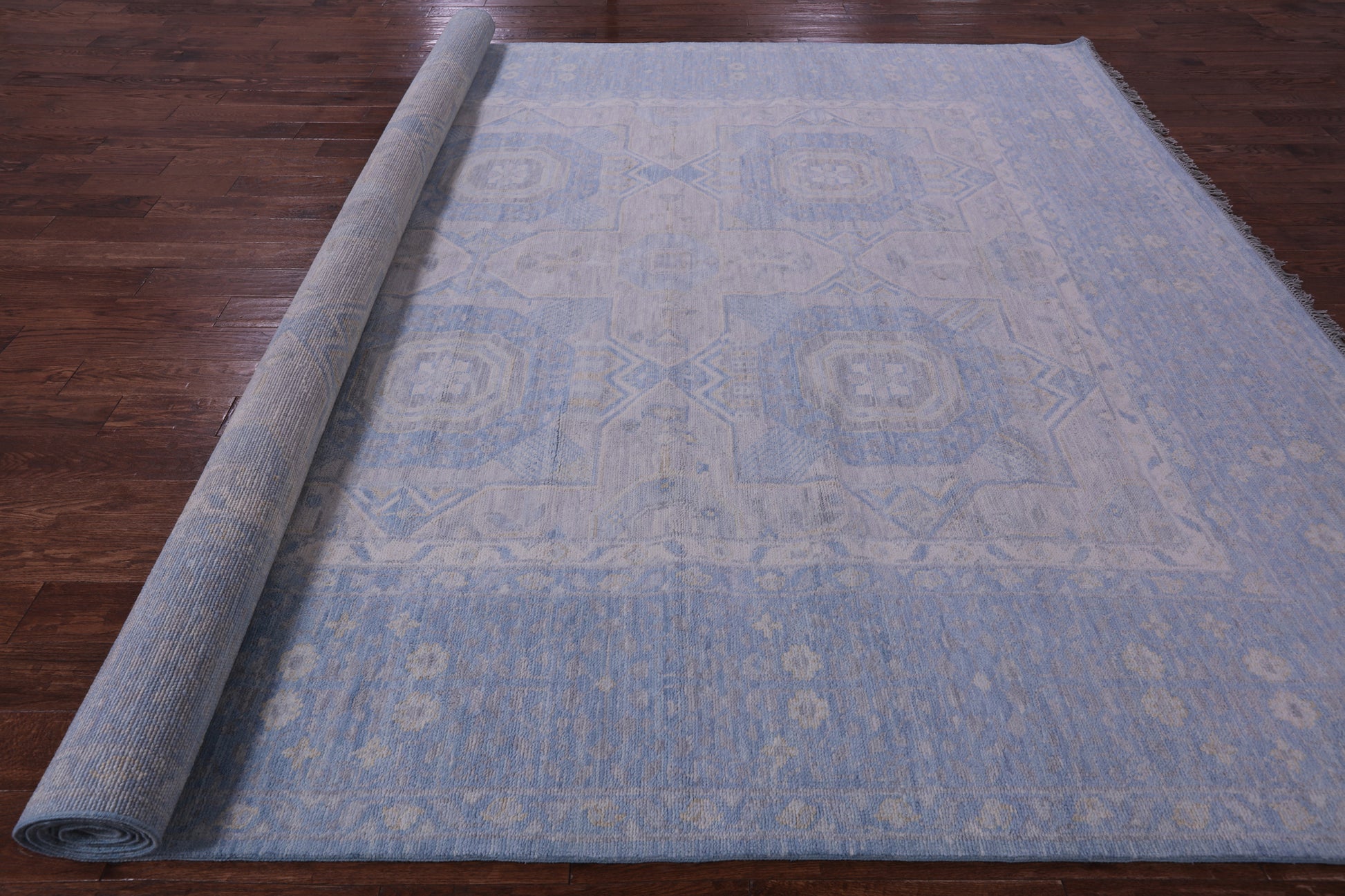 Silver Geometric Persian Mamluk Hand Knotted Wool Rug - 10' 1" X 13' 8" - Golden Nile
