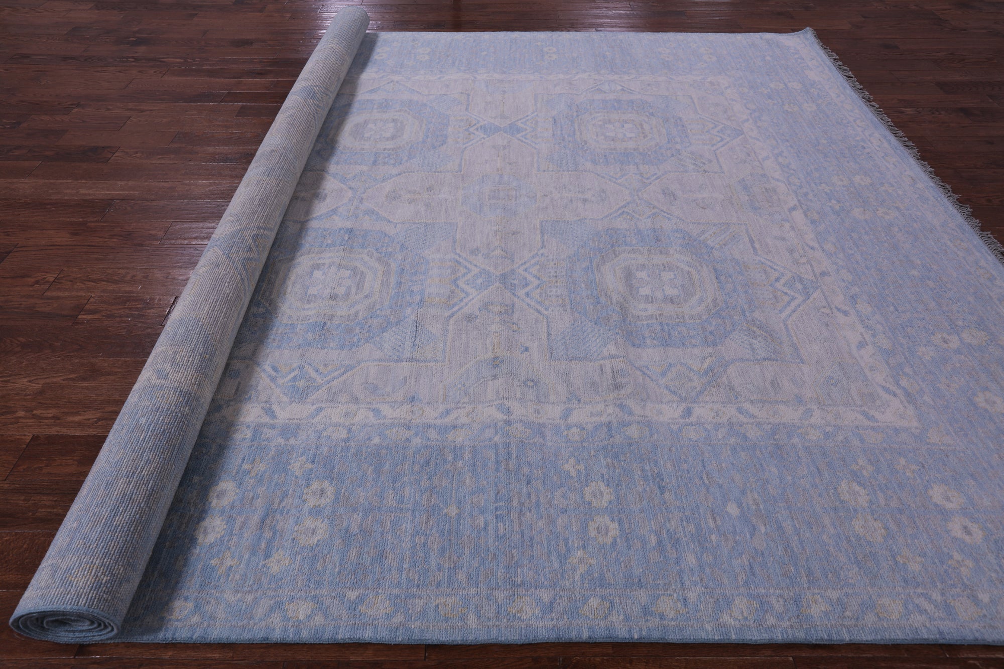 Silver Geometric Persian Mamluk Hand Knotted Wool Rug - 10' 1" X 13' 8" - Golden Nile