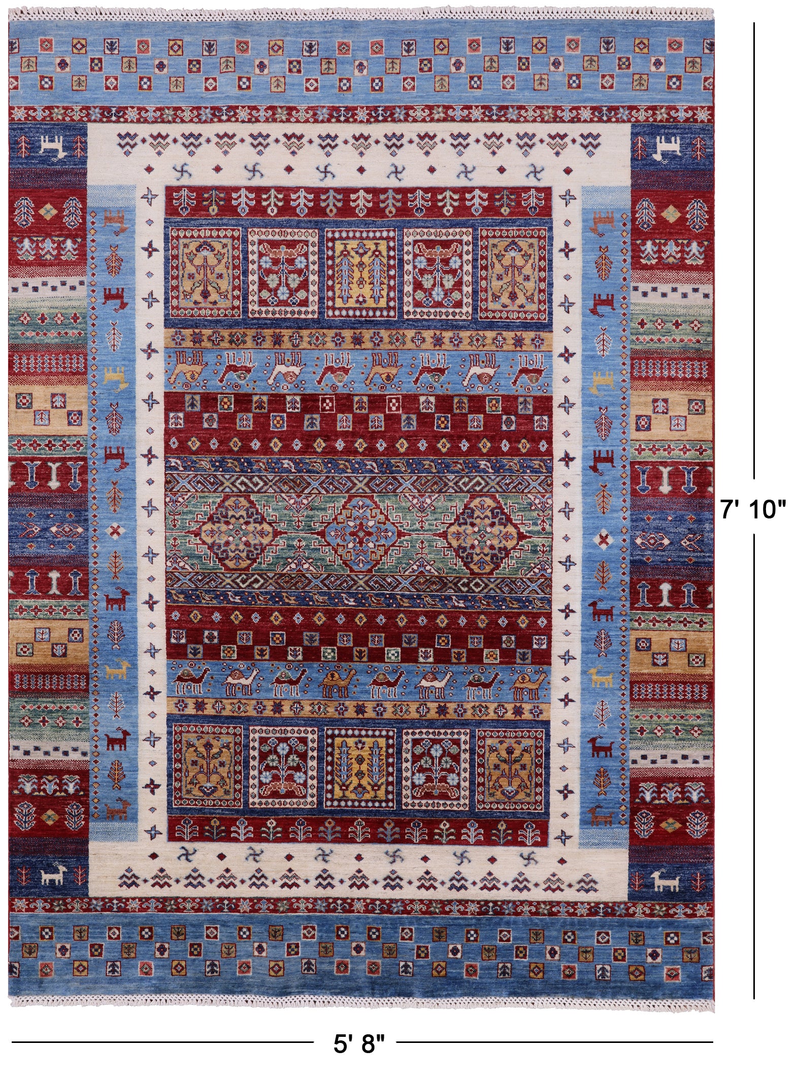 Perian Gabbeh Tribal Hand Knotted Wool Rug - 5' 8" X 7' 10" - Golden Nile