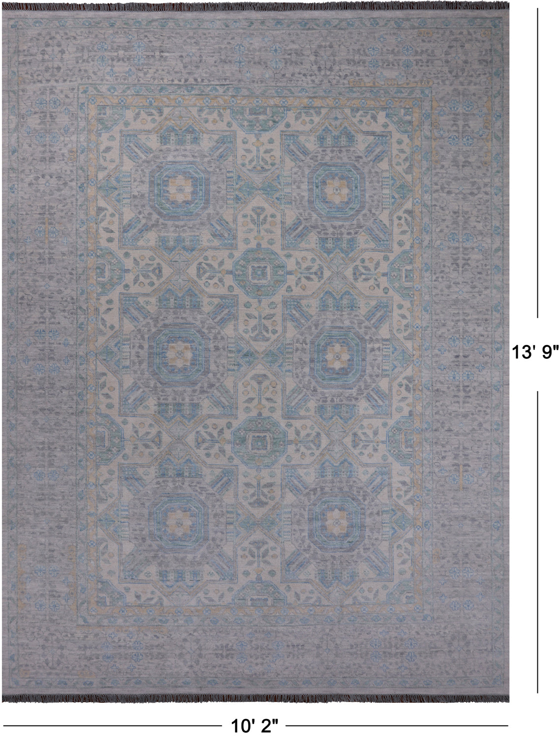 Light Grey Geometric Persian Mamluk Hand Knotted Wool Rug - 10' 2" X 13' 9"