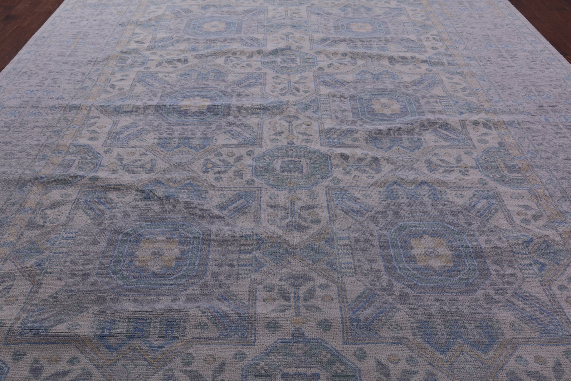 Light Grey Geometric Persian Mamluk Hand Knotted Wool Rug - 10' 2" X 13' 9" - Golden Nile