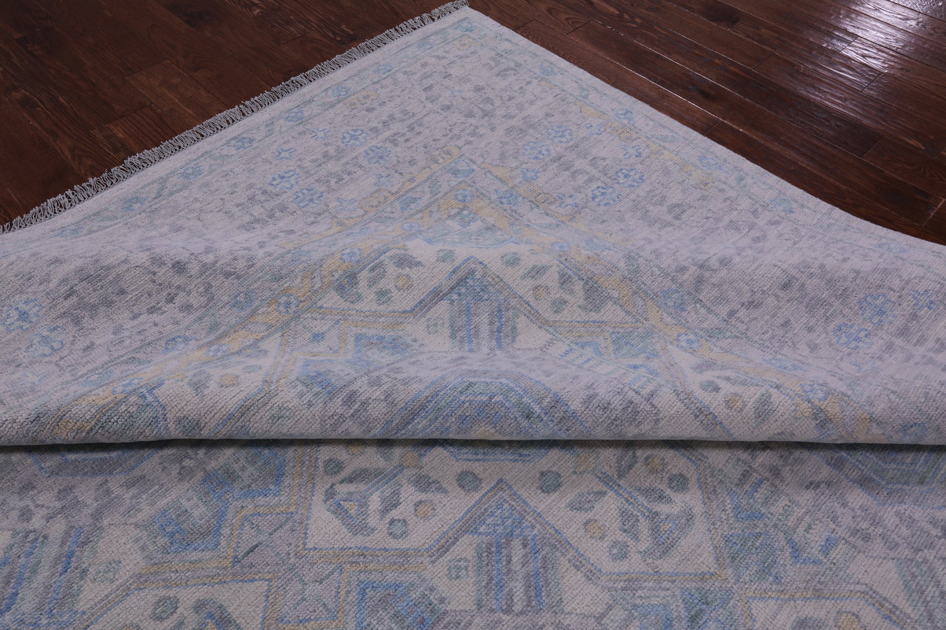 Light Grey Geometric Persian Mamluk Hand Knotted Wool Rug - 10' 2" X 13' 9" - Golden Nile