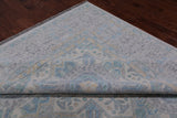 Light Grey Geometric Persian Mamluk Hand Knotted Wool Rug - 10' 2" X 13' 9"