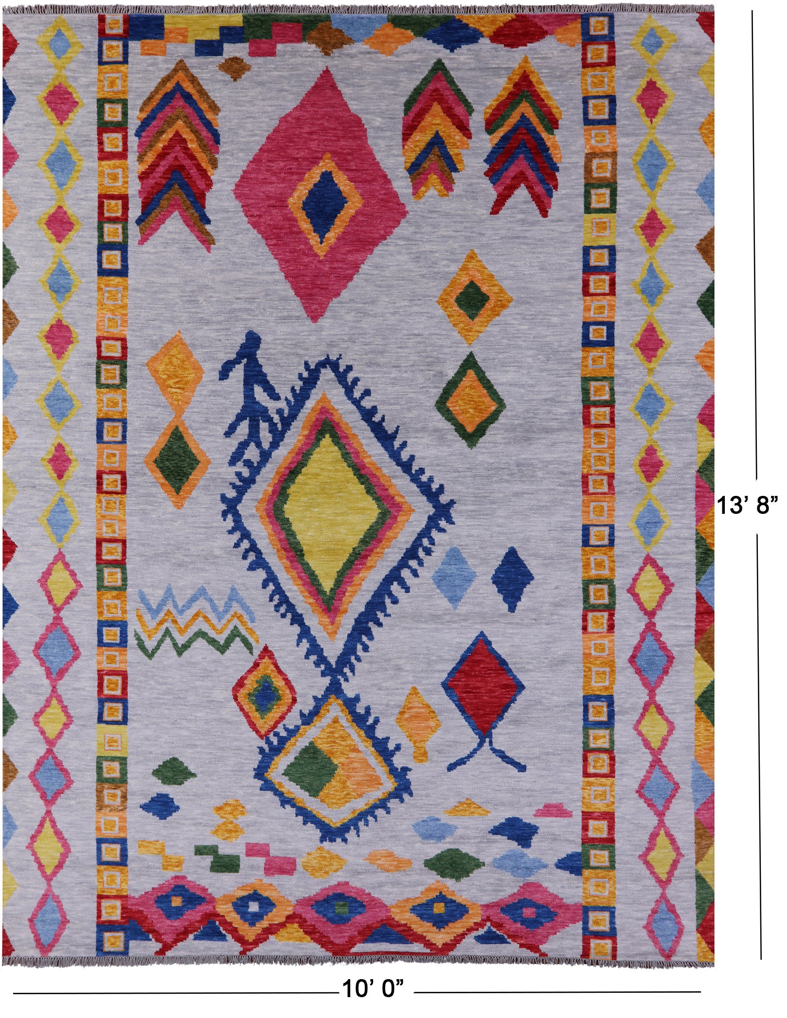 Grey Tribal Moroccan Hand Knotted Wool Rug - 10' 0" X 13' 8" - Golden Nile