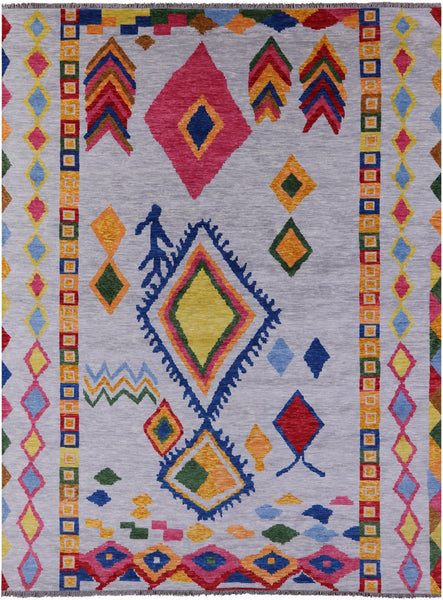 Grey Tribal Moroccan Hand Knotted Wool Rug - 10' 0" X 13' 8" - Golden Nile