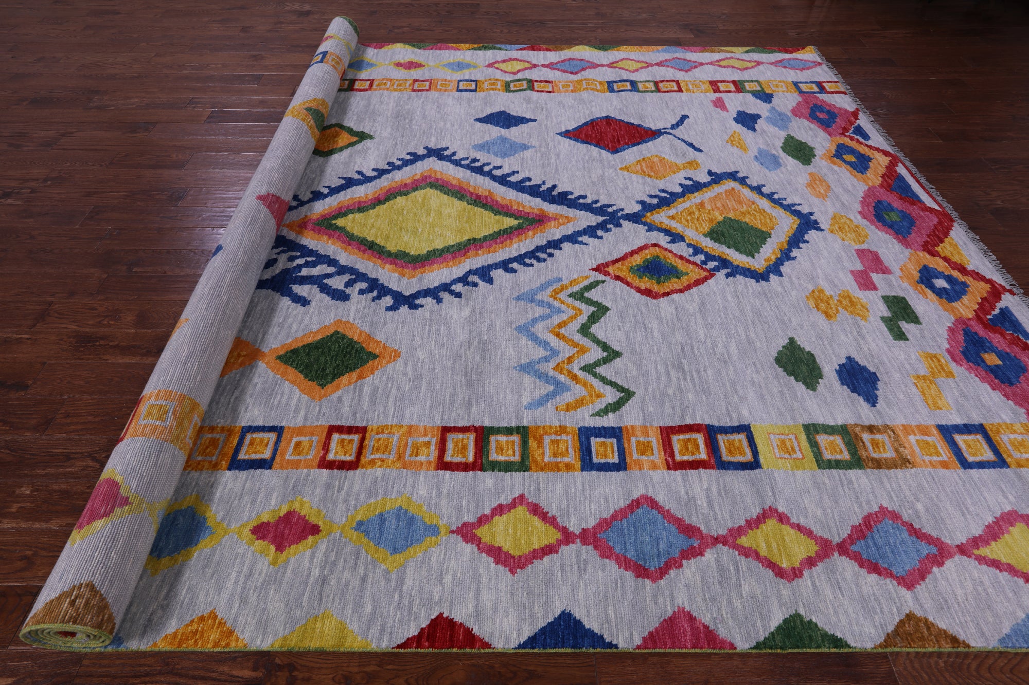 Grey Tribal Moroccan Hand Knotted Wool Rug - 10' 0" X 13' 8" - Golden Nile