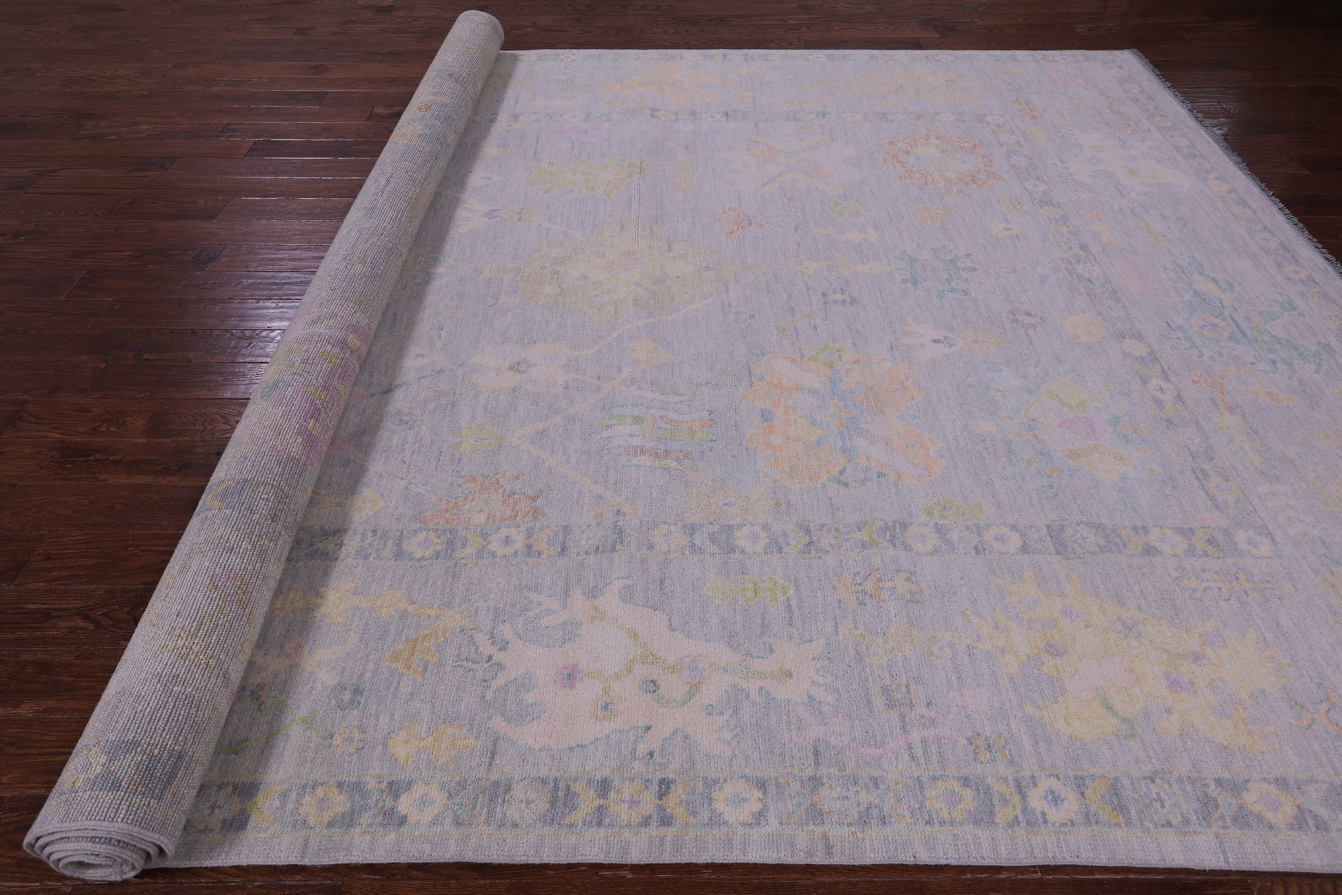 Silver Turkish Oushak Hand Knotted Wool Rug - 9' 11" X 14' 1" - Golden Nile