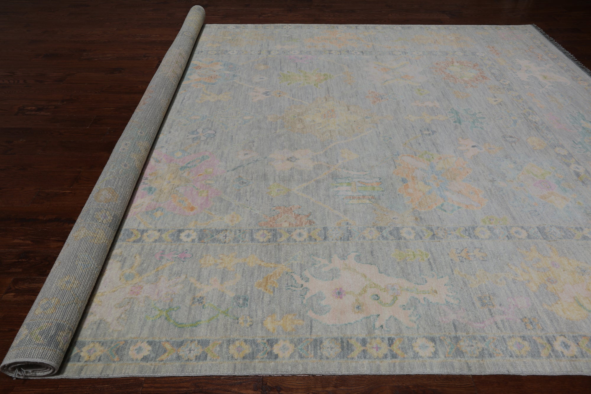 SUPER SALE Silver Turkish Oushak Hand Knotted Wool Rug - 9' 11" X 14' 1"