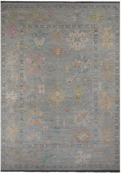 SUPER SALE Silver Turkish Oushak Hand Knotted Wool Rug - 9' 11" X 14' 1"