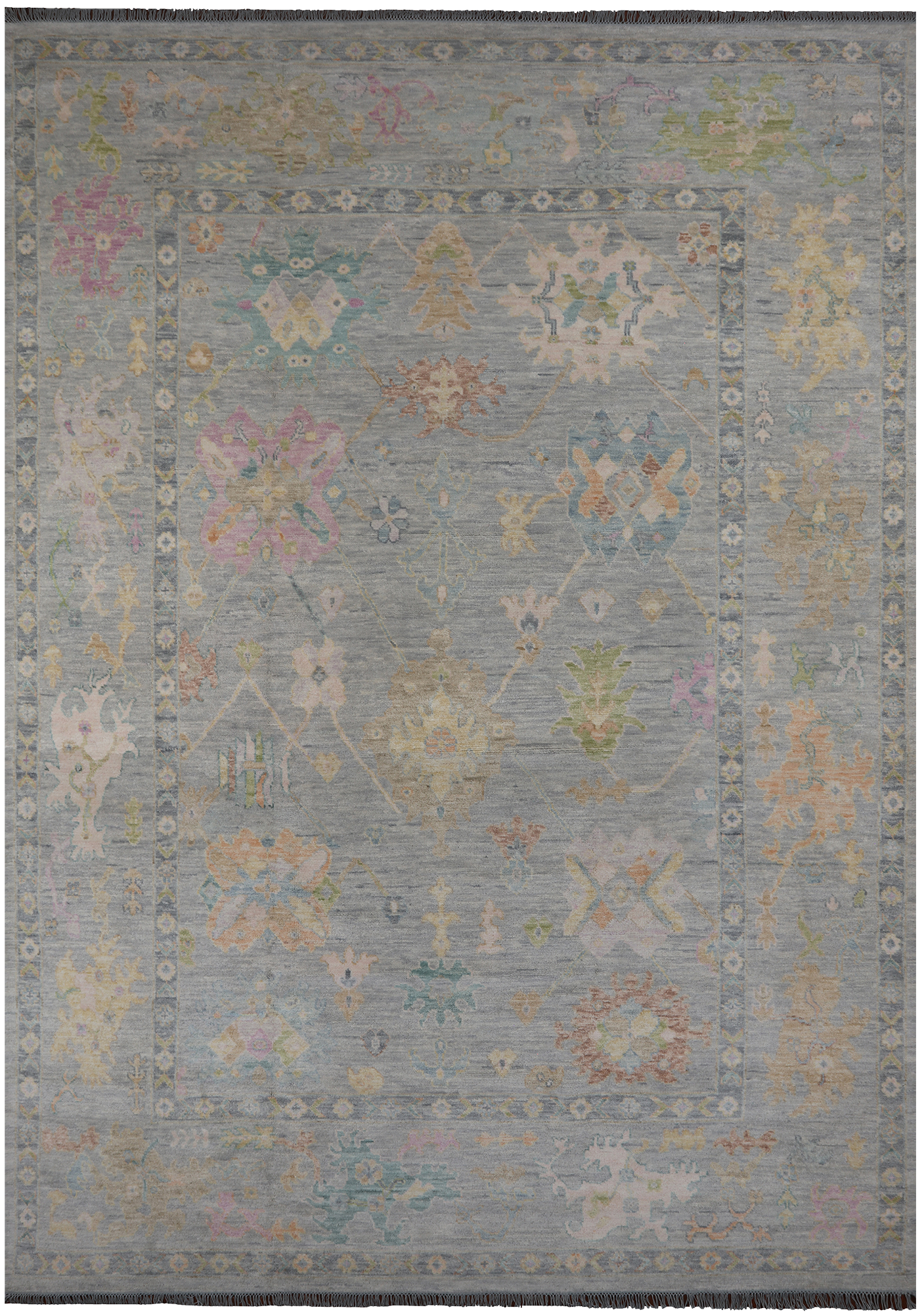 SUPER SALE Silver Turkish Oushak Hand Knotted Wool Rug - 9' 11" X 14' 1"