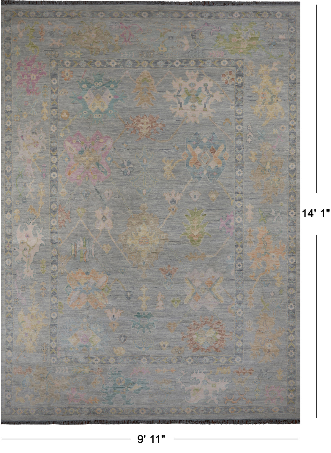 SUPER SALE Silver Turkish Oushak Hand Knotted Wool Rug - 9' 11" X 14' 1"