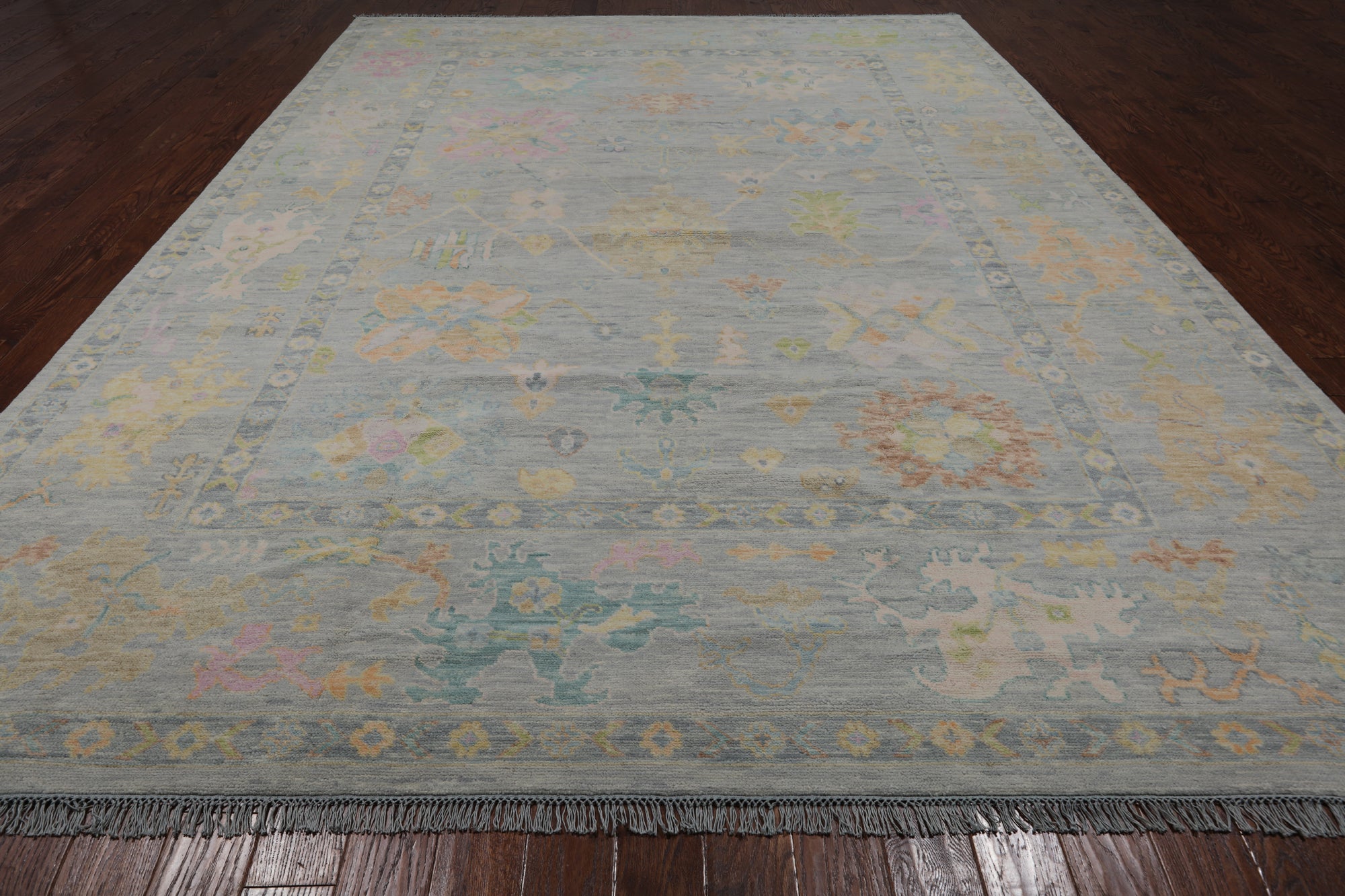 SUPER SALE Silver Turkish Oushak Hand Knotted Wool Rug - 9' 11" X 14' 1"