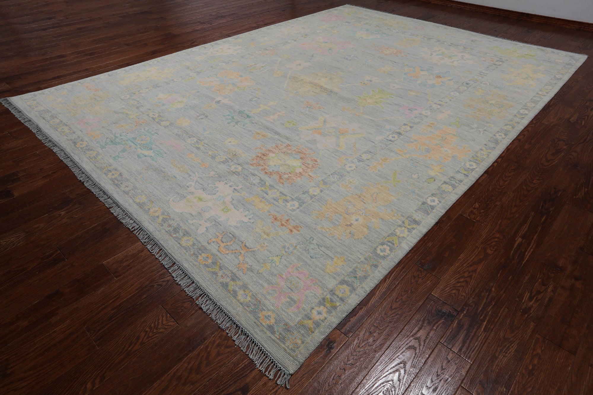 SUPER SALE Silver Turkish Oushak Hand Knotted Wool Rug - 9' 11" X 14' 1"