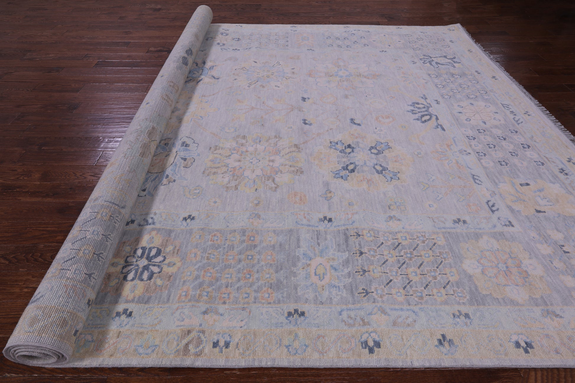 Grey Geometric Fine Serapi Handmade Wool Rug - 10' 0" X 14' 1" - Golden Nile