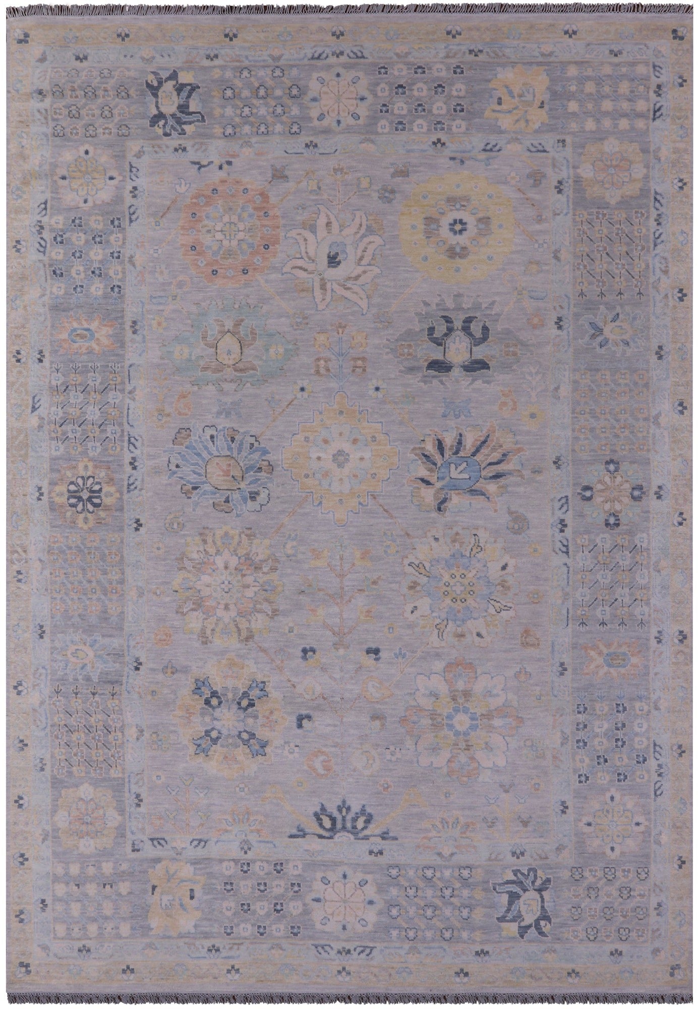 Grey Geometric Fine Serapi Handmade Wool Rug - 10' 0" X 14' 1" - Golden Nile