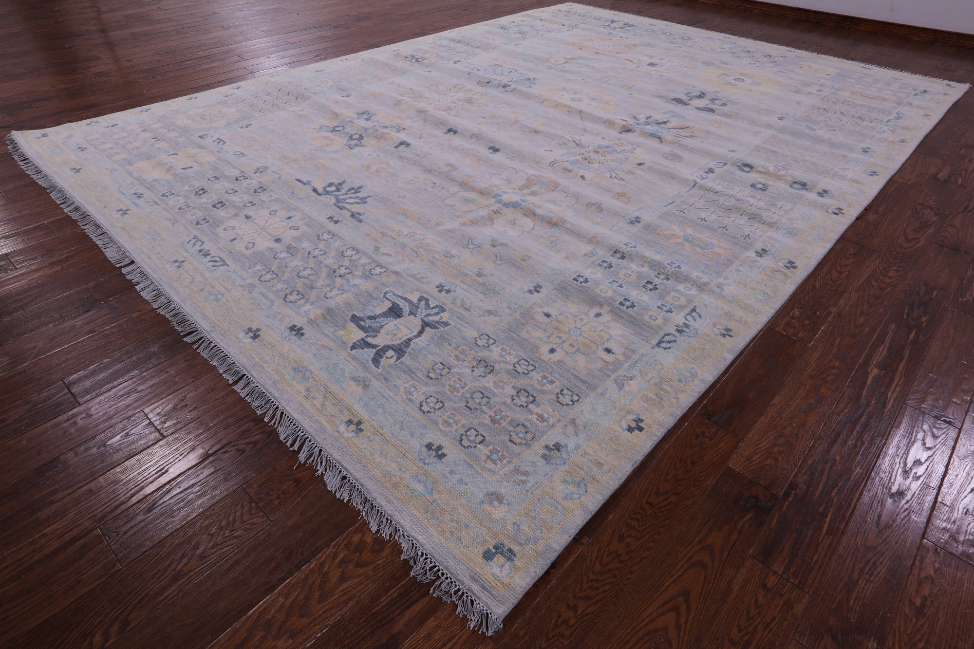 Grey Geometric Fine Serapi Handmade Wool Rug - 10' 0" X 14' 1" - Golden Nile