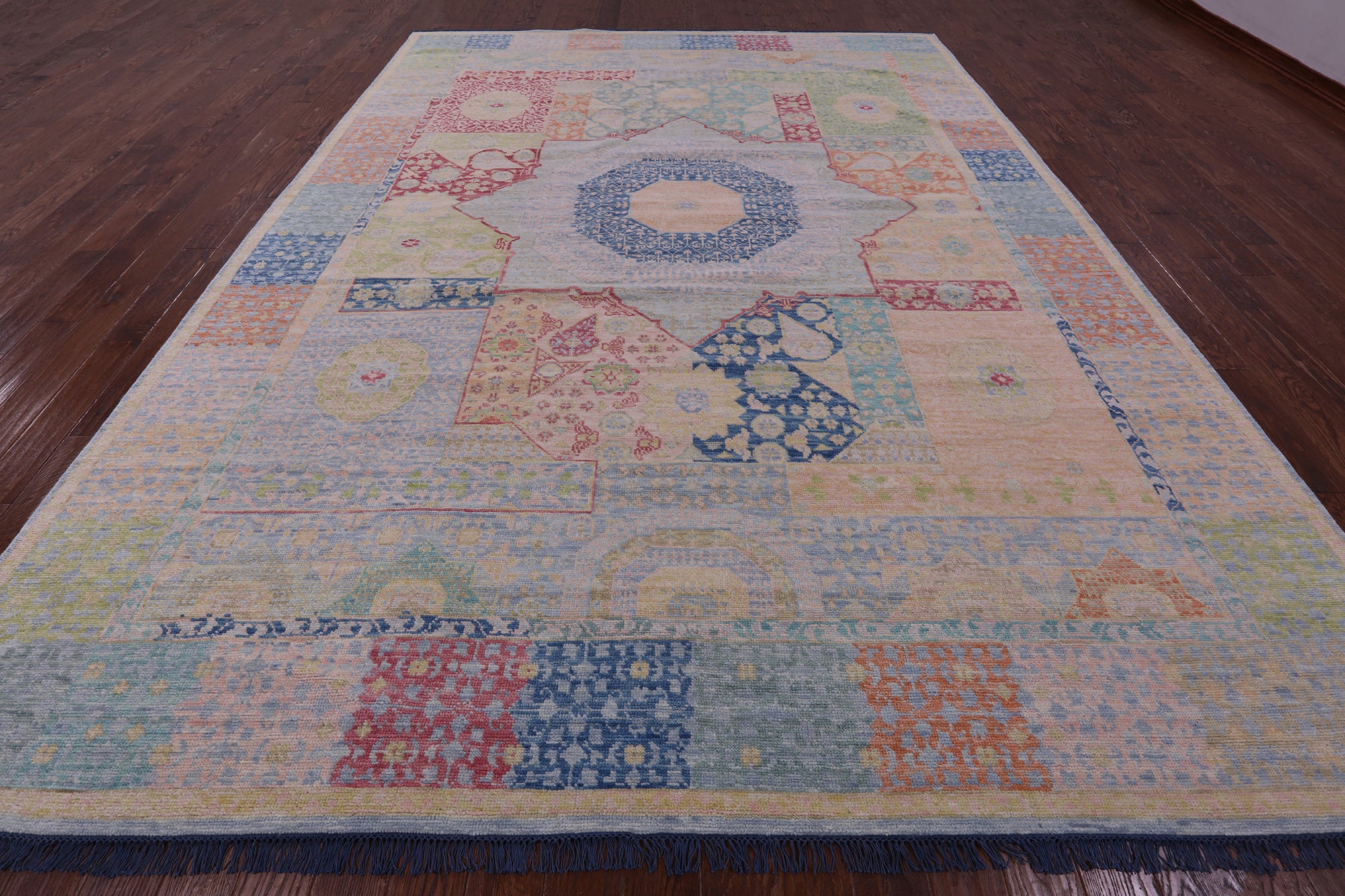 Geometric Persian Mamluk Hand Knotted Wool Rug - 10' 3" X 13' 10" - Golden Nile