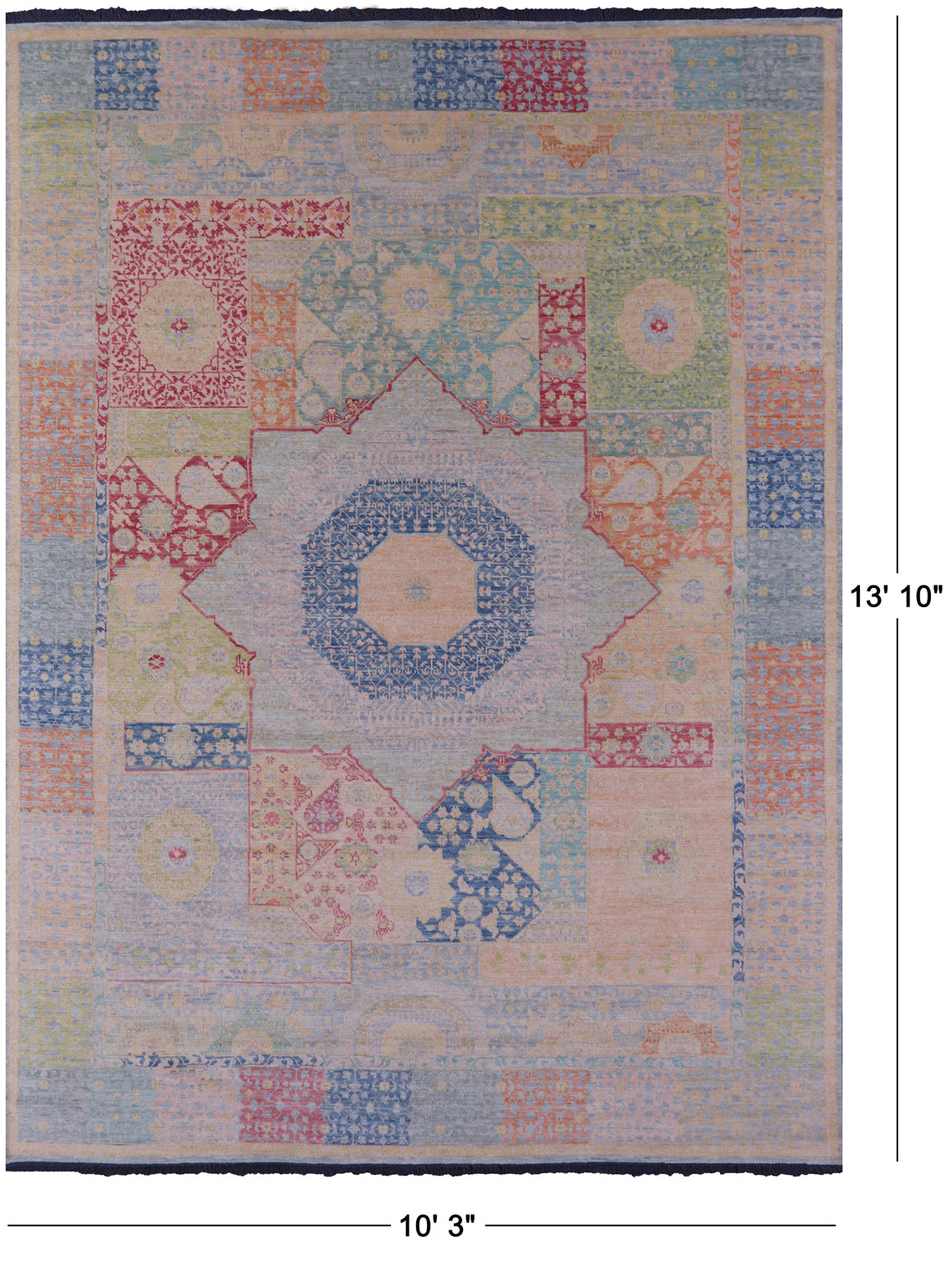 Geometric Persian Mamluk Hand Knotted Wool Rug - 10' 3" X 13' 10" - Golden Nile