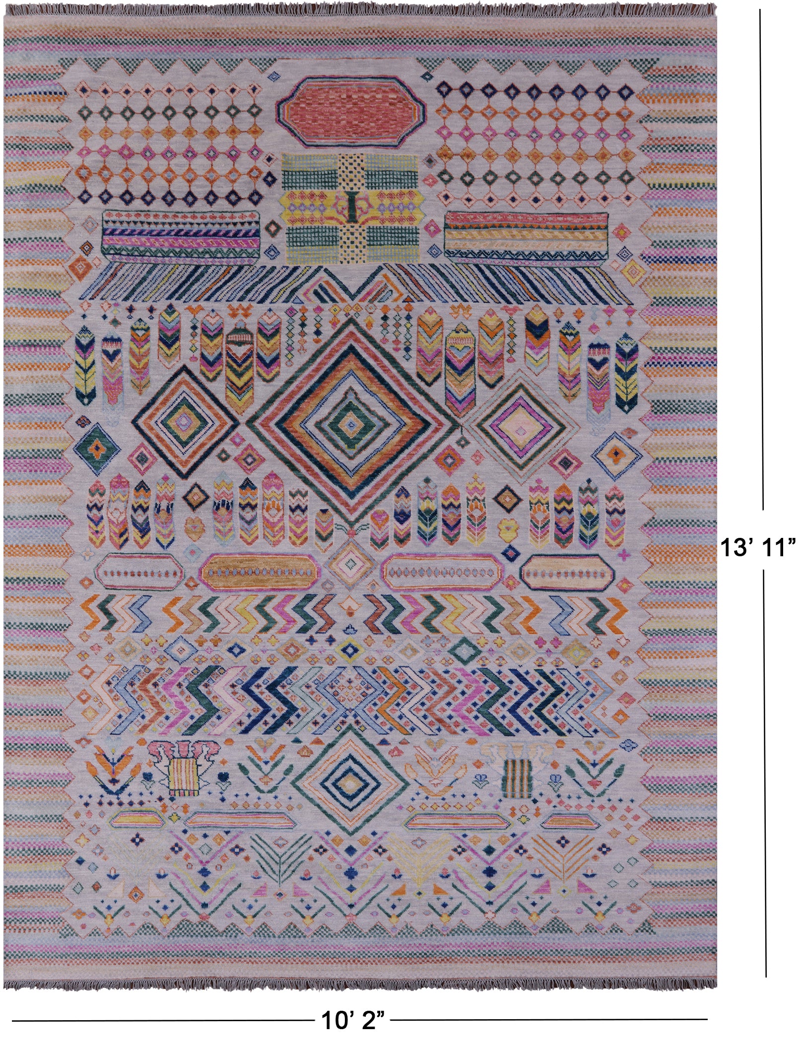 Tribal Moroccan Hand Knotted Wool Rug - 10' 2" X 13' 11" - Golden Nile