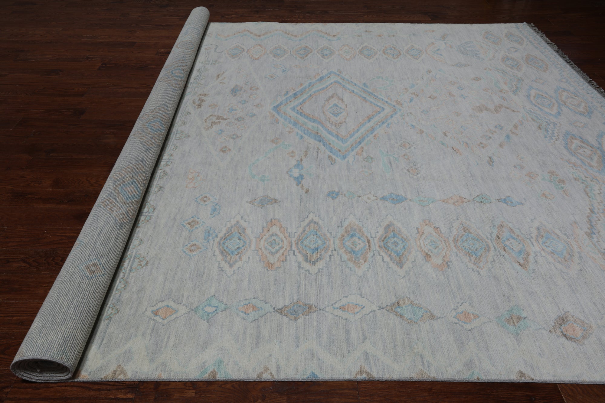 SUPER SALE Silver Tribal Moroccan Hand Knotted Wool Rug - 10' 4" X 14' 1"