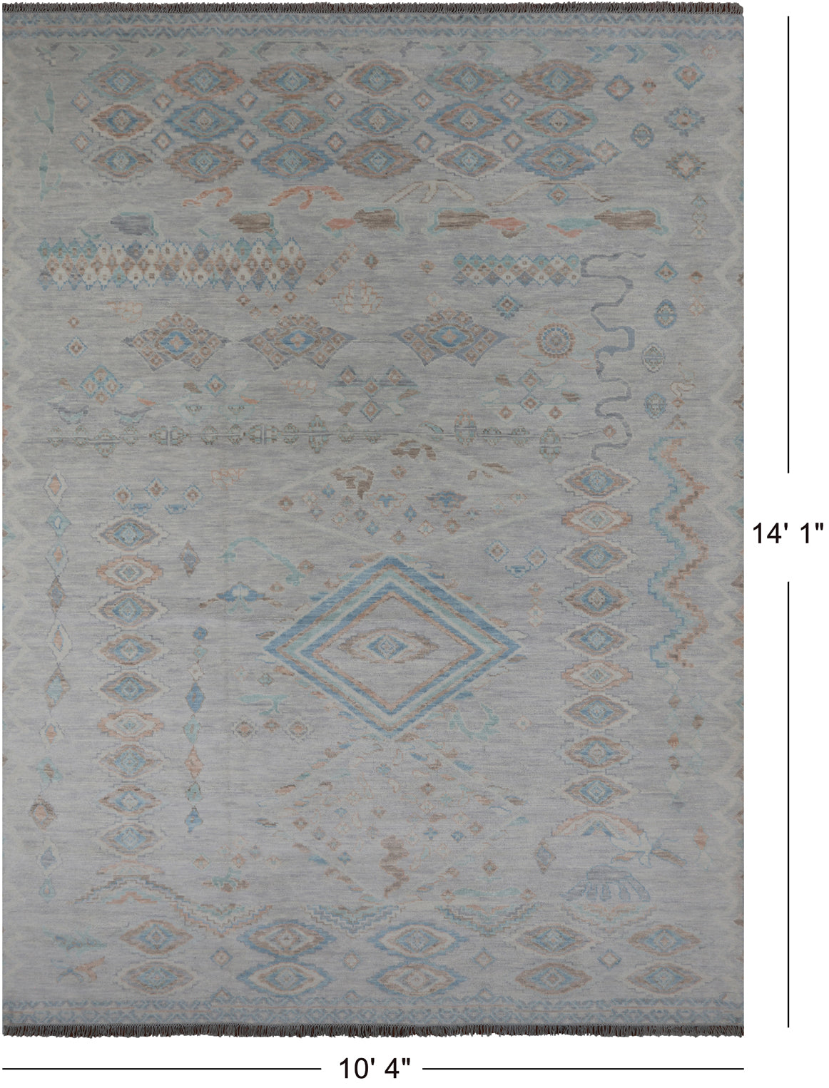 SUPER SALE Silver Tribal Moroccan Hand Knotted Wool Rug - 10' 4" X 14' 1"