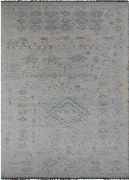 SUPER SALE Silver Tribal Moroccan Hand Knotted Wool Rug - 10' 4" X 14' 1"