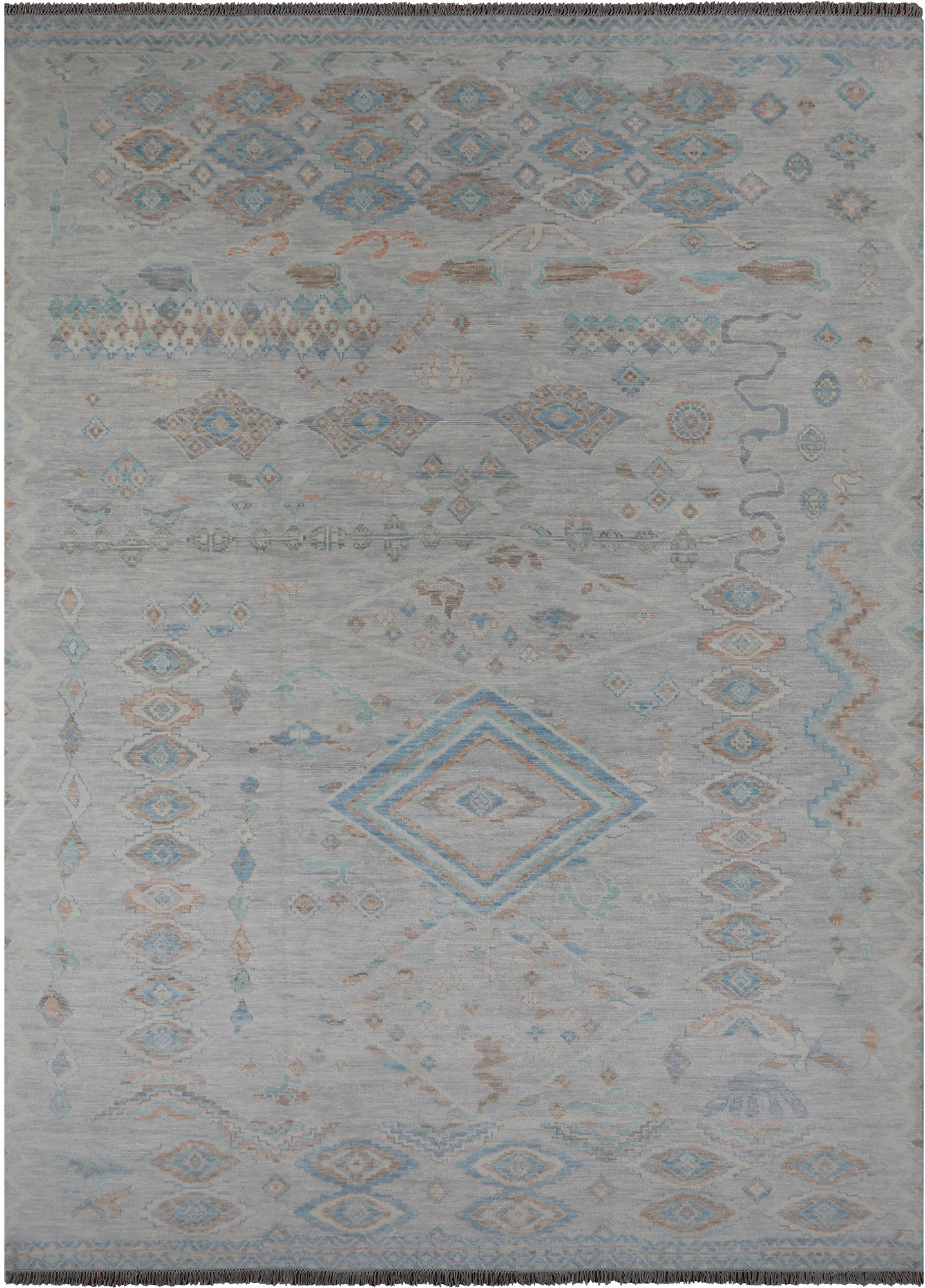 SUPER SALE Silver Tribal Moroccan Hand Knotted Wool Rug - 10' 4" X 14' 1"
