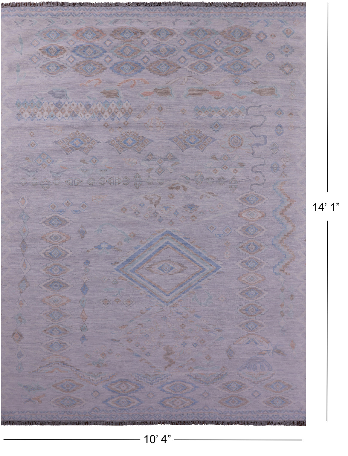 Silver Tribal Moroccan Hand Knotted Wool Rug - 10' 4" X 14' 1" - Golden Nile