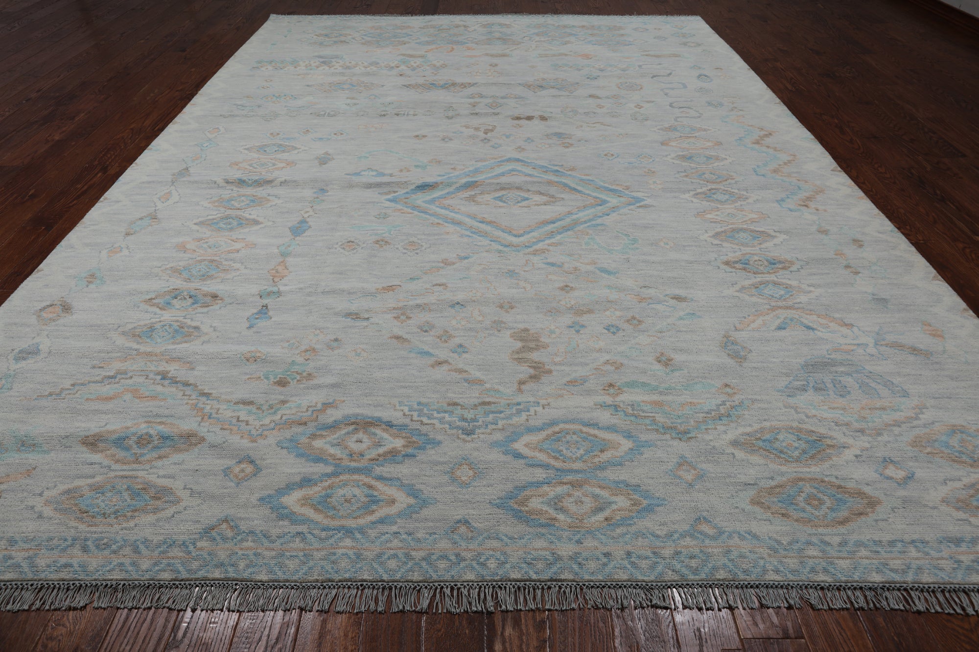SUPER SALE Silver Tribal Moroccan Hand Knotted Wool Rug - 10' 4" X 14' 1"