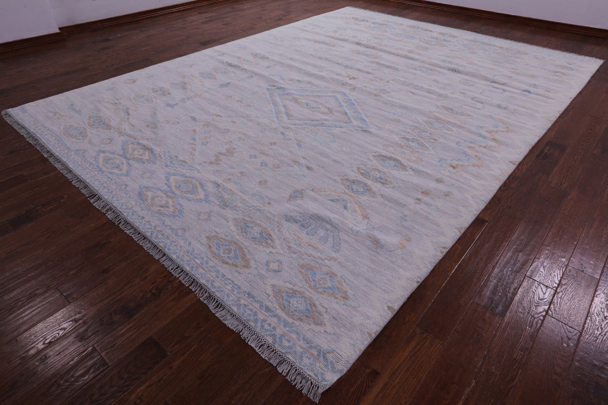 Silver Tribal Moroccan Hand Knotted Wool Rug - 10' 4" X 14' 1" - Golden Nile